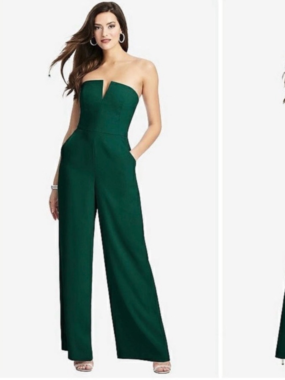 ALFRED SUNG Strapless Notch Wide-Leg Jumpsuit in Emerald Green
